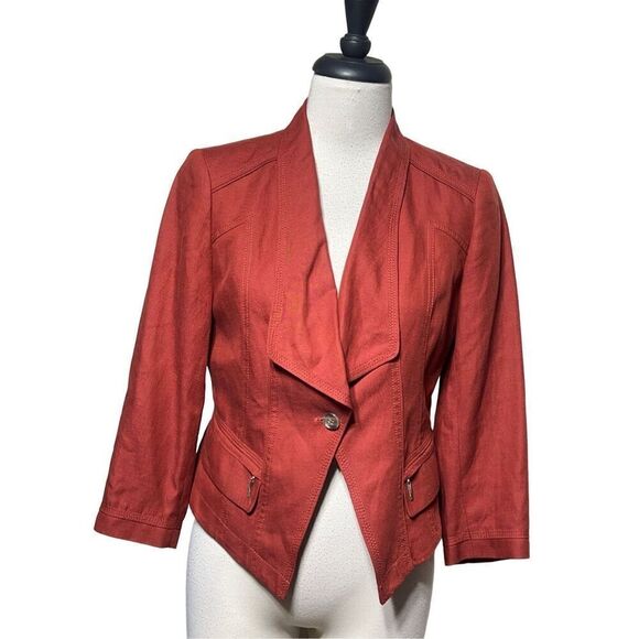 White House Black Market Rust Linen Long Sleeve Cropped Jacket Size 0 - Picture 1 of 4